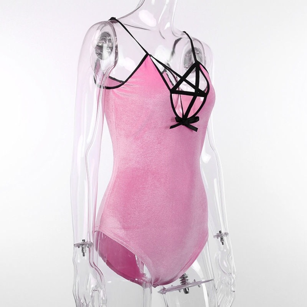 Pastel Velvet Pentagram Suspender Bodysuit - Picture 6 of 8